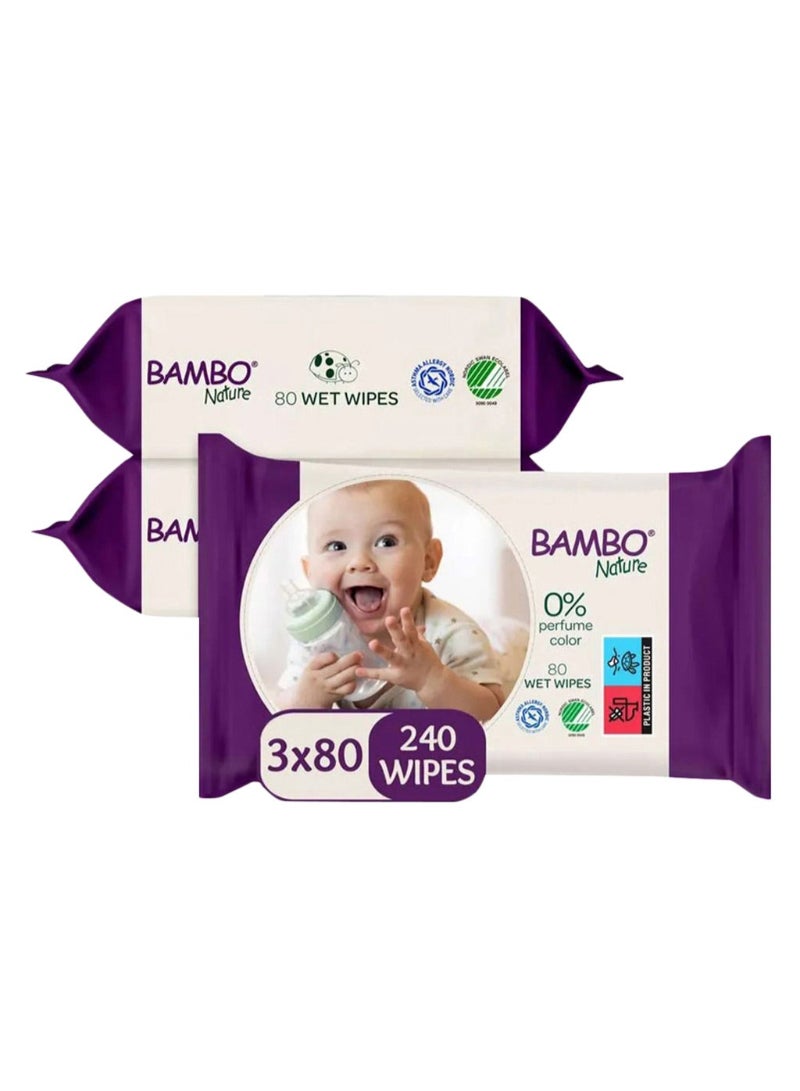 Bambo Nature Baby Wet Wipes, Promo Pack of 80*3
